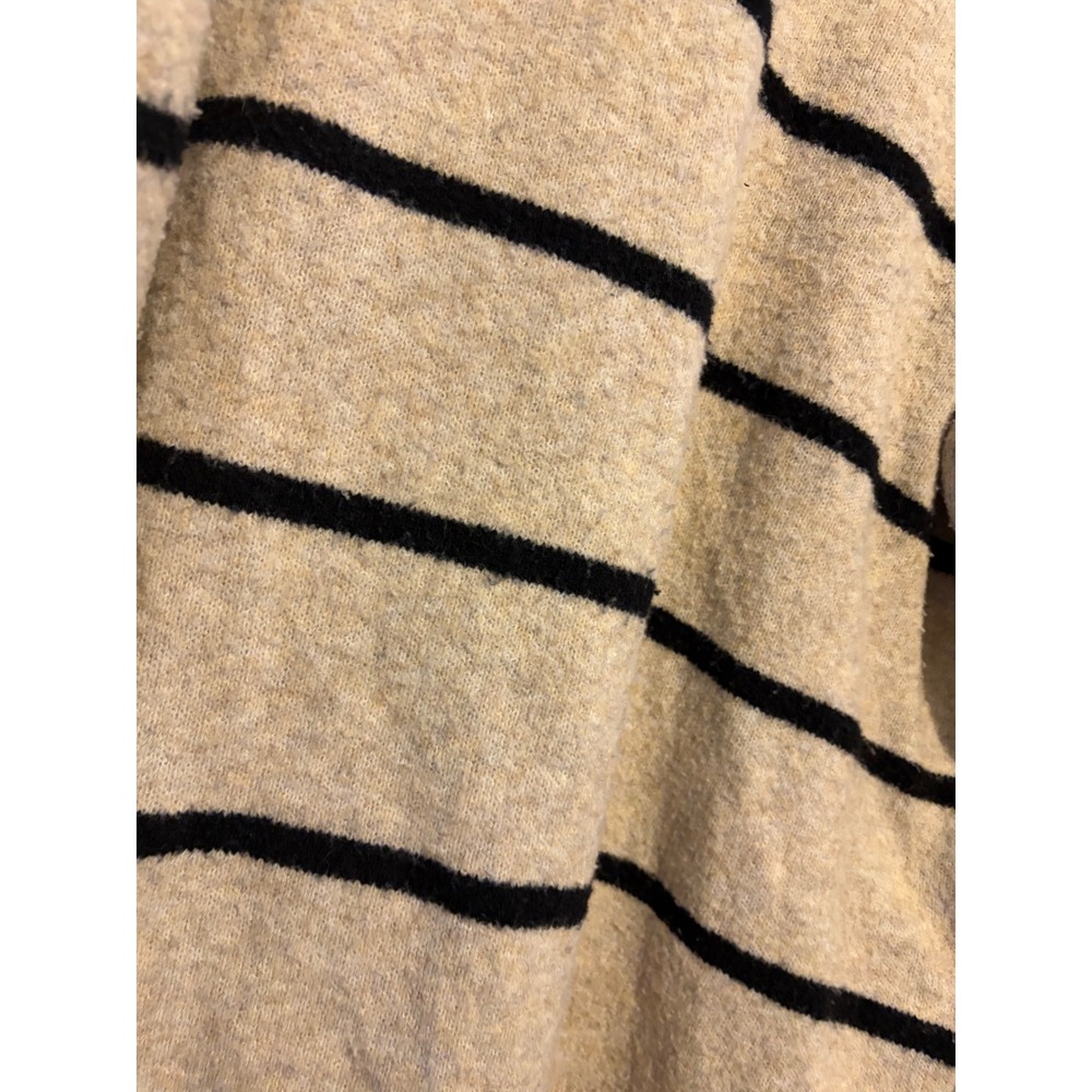 Aerie Oversized Striped Crewneck Sweater Oatmeal Beige Black XL Drop Shoulder - Picture 3 of 6